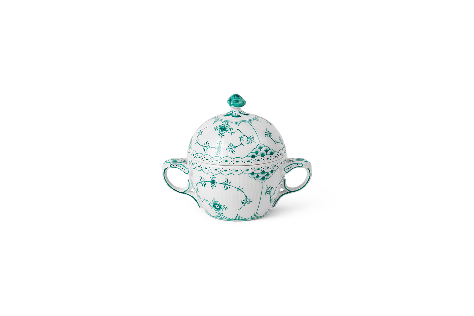 Emerald green Fluted Half Lace sugar bowl